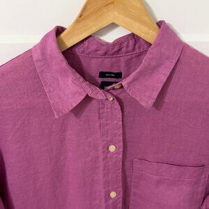 Gap 100% Linen Button Down Shirt Pink Long Sleeve Pocket Women’s Small